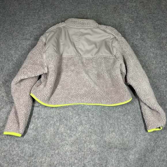 Nike Jacket Women’s L Deep Pile Shaggy Swoosh Fleece Sherpa Crop Pullover Neon - Picture 7 of 8